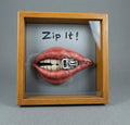 Hand-Painted "Zip It!" Shadow Box | 3D Red Lips Pop Art