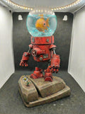Hand-Painted Robot Sculpture with Goldfish | Whimsical Sci-Fi Art