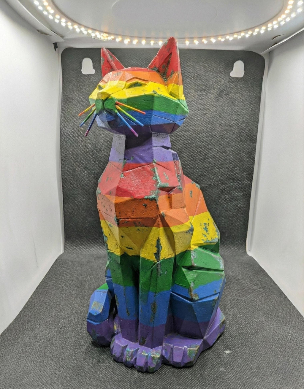 Rainbow Cat Sculpture, Pride Art Decor, Aged Bronze