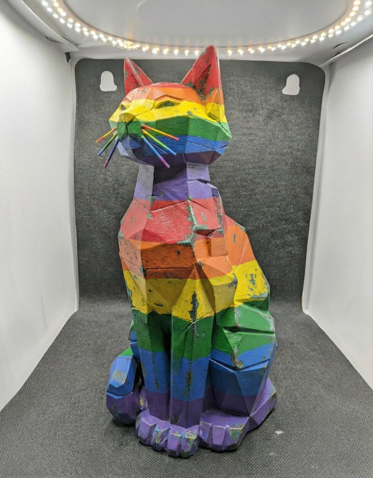 Rainbow Cat Sculpture, Pride Art Decor, Aged Bronze