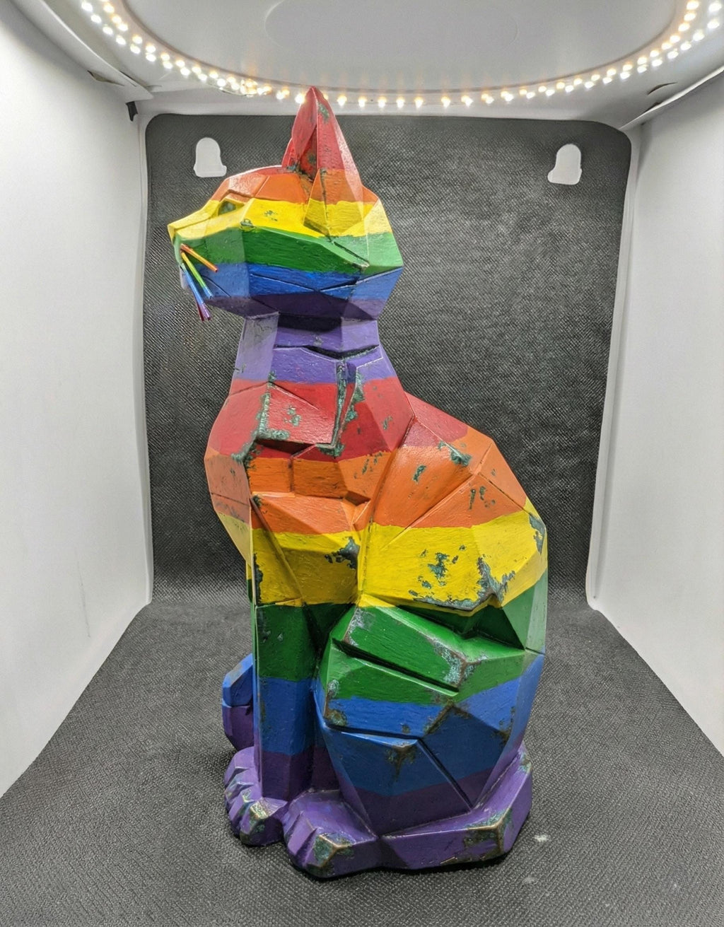 Rainbow Cat Sculpture, Pride Art Decor, Aged Bronze