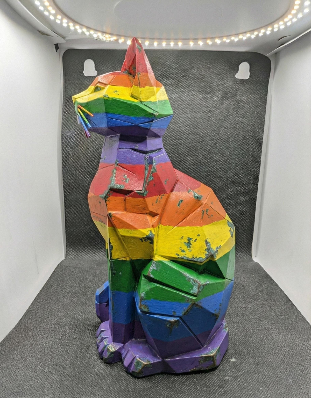 Rainbow Cat Sculpture, Pride Art Decor, Aged Bronze