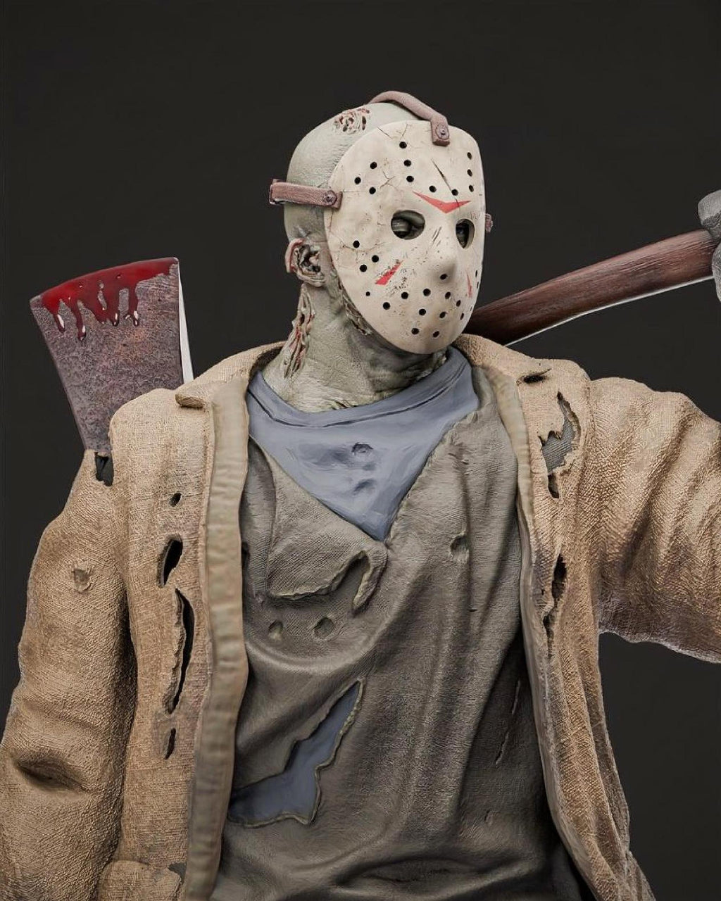 Hand-Painted Hockey Mask Killer Statue – 3D Printed Horror