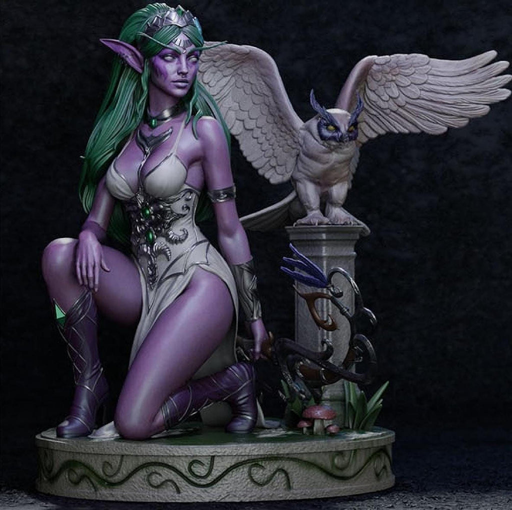 Night Elf Oracle figure, fantasy resin sculpture, hand-painted