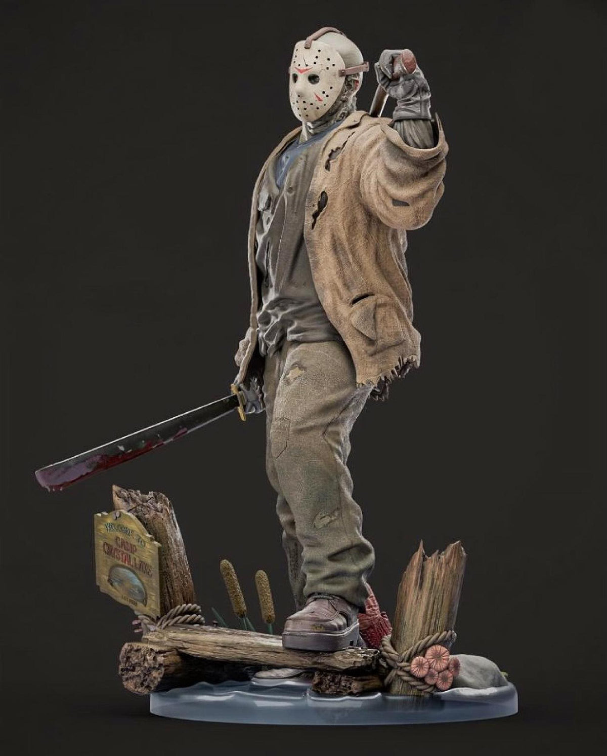 Hand-Painted Hockey Mask Killer Statue – 3D Printed Horror