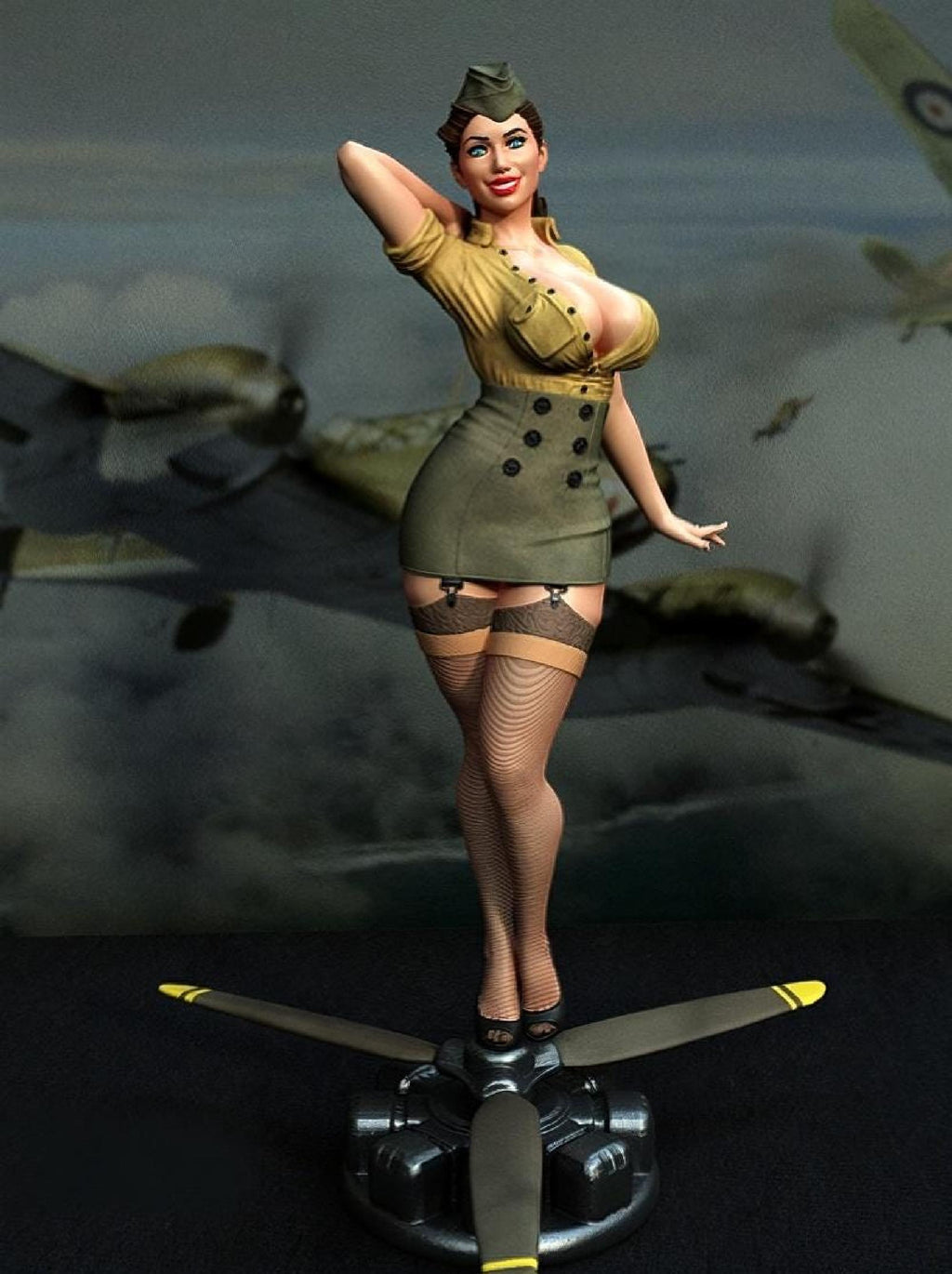 Hand-Painted Aviator Pinup Statue, 1/6 Scale Figure, WWII Pin Up