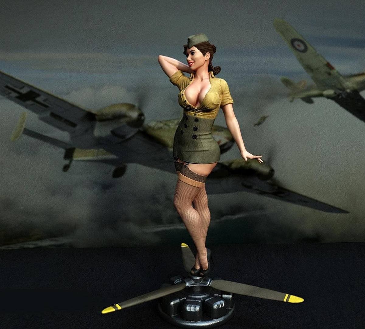 Hand-Painted Aviator Pinup Statue, 1/6 Scale Figure, WWII Pin Up