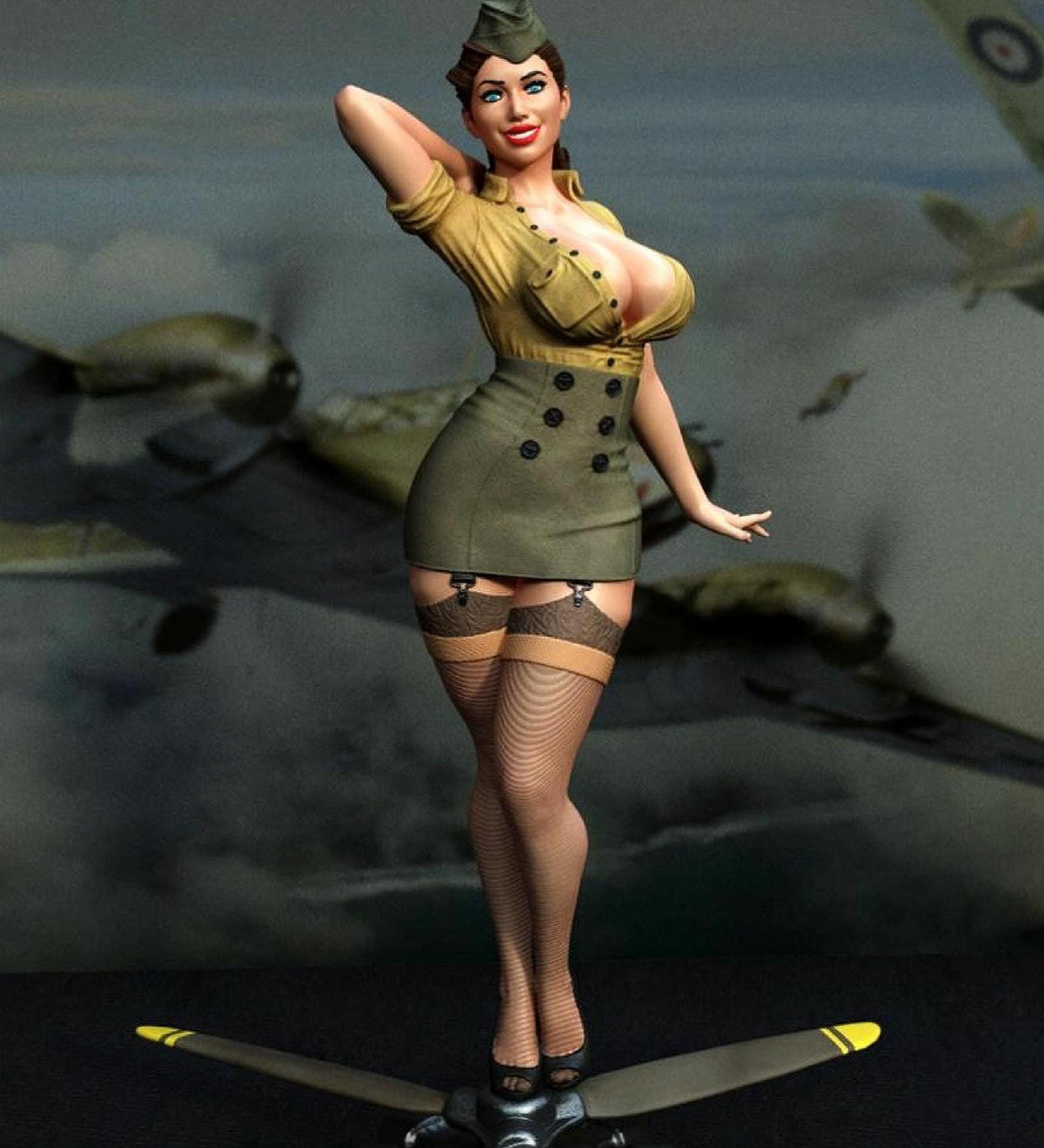 Hand-Painted Aviator Pinup Statue, 1/6 Scale Figure, WWII Pin Up