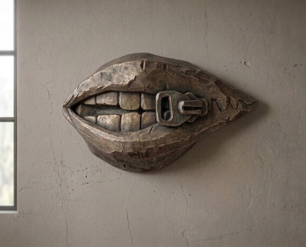 Zip Lips Wall Decor, Funny Wooden Coffee Corner Accent