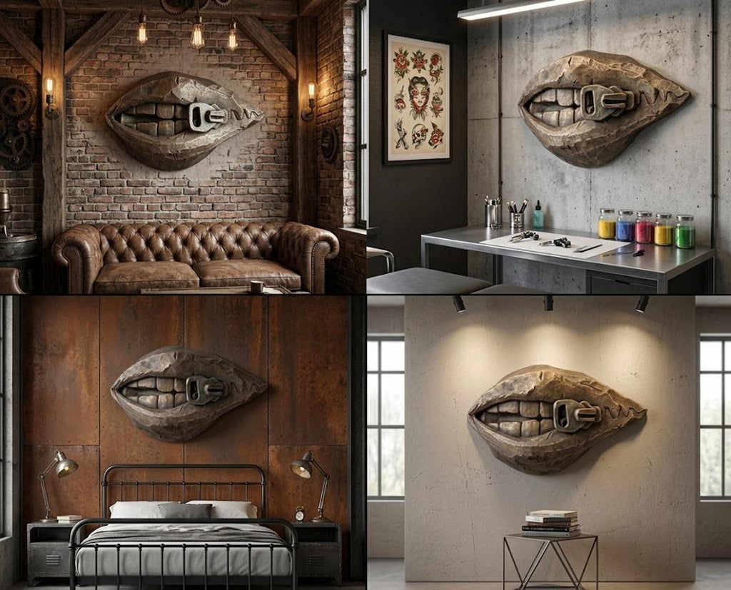 Zip Lips Wall Decor, Funny Wooden Coffee Corner Accent