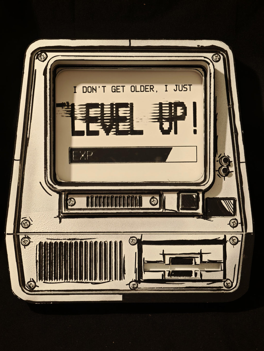 Retro Computer, Level Up Pixelated Quote, Arcade Aesthetic