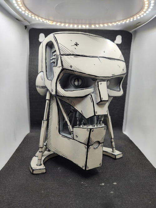 Cel Shaded Art, Monochrome robot head sketch, Sci-Fi wall decor