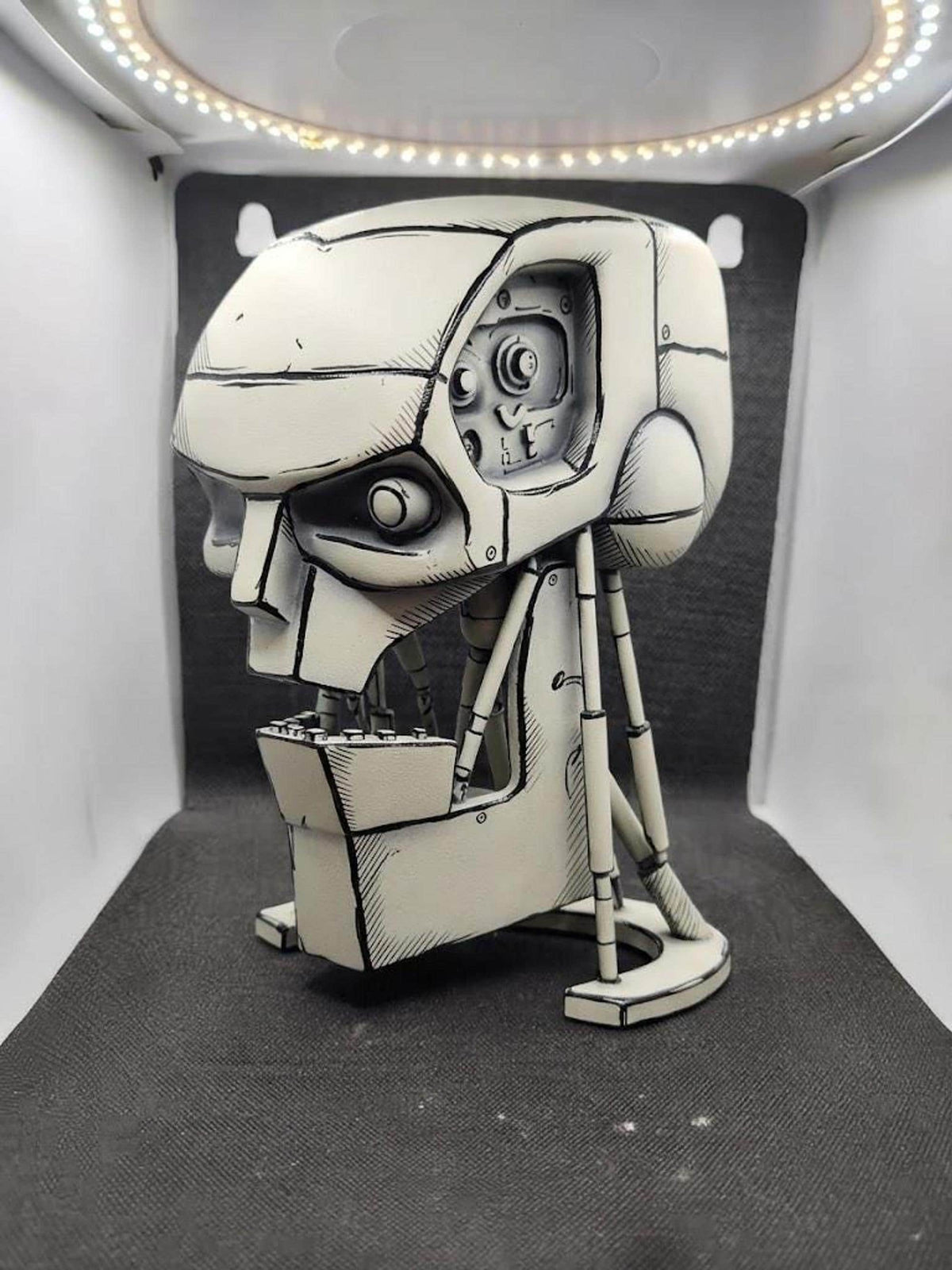 Cel Shaded Art, Monochrome robot head sketch, Sci-Fi wall decor